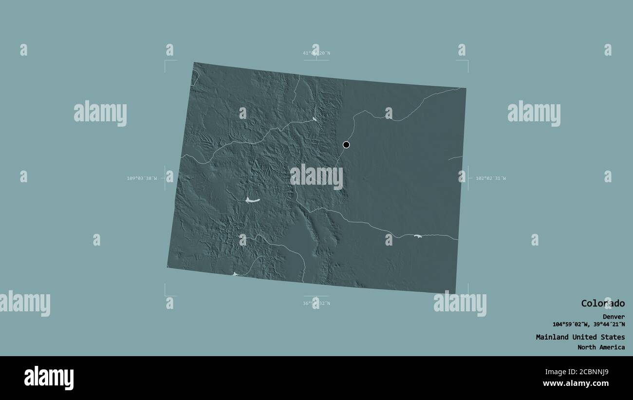 Area of Colorado, state of Mainland United States, isolated on a solid ...