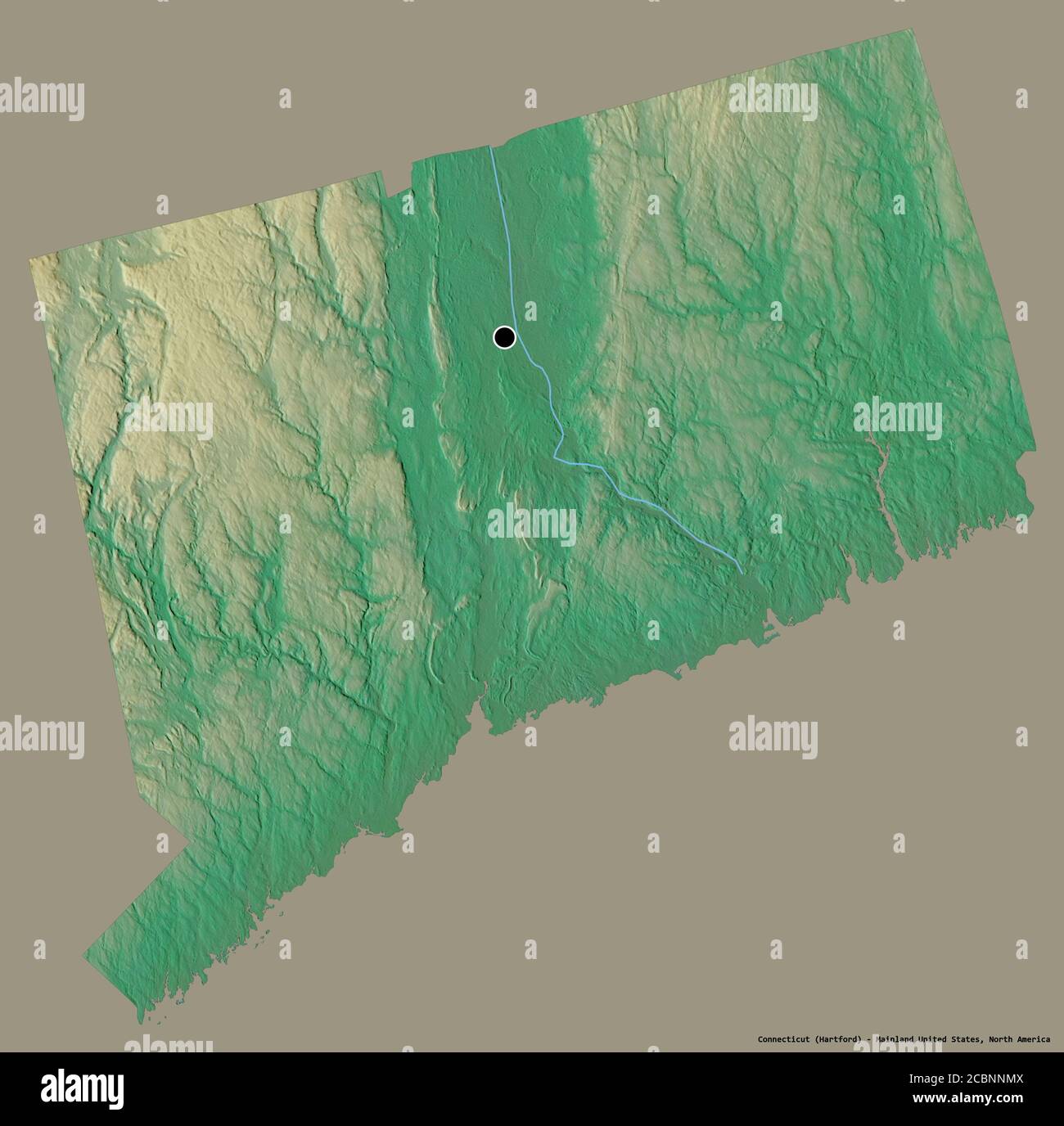 Shape Of Connecticut State Of Mainland United States With Its Capital Shape Of Connecticut State Of Mainland United States With Its Capital Isolated On A Solid Color Background Topographic Relief Map 3d Rendering 2CBNNMX 