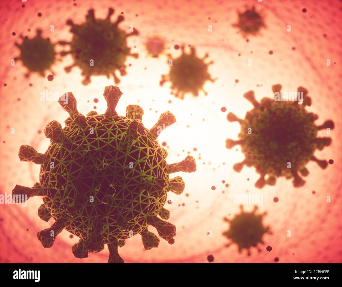 Covid-19 coronavirus particles, illustration Stock Photo