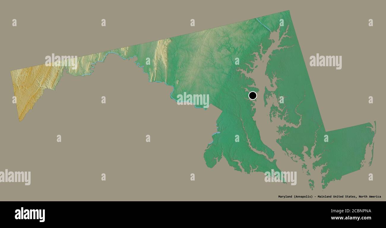 Shape of Maryland, state of Mainland United States, with its capital ...