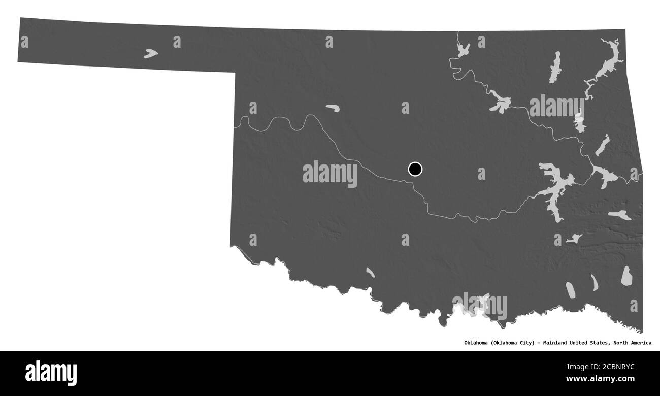 Shape of Oklahoma, state of Mainland United States, with its capital