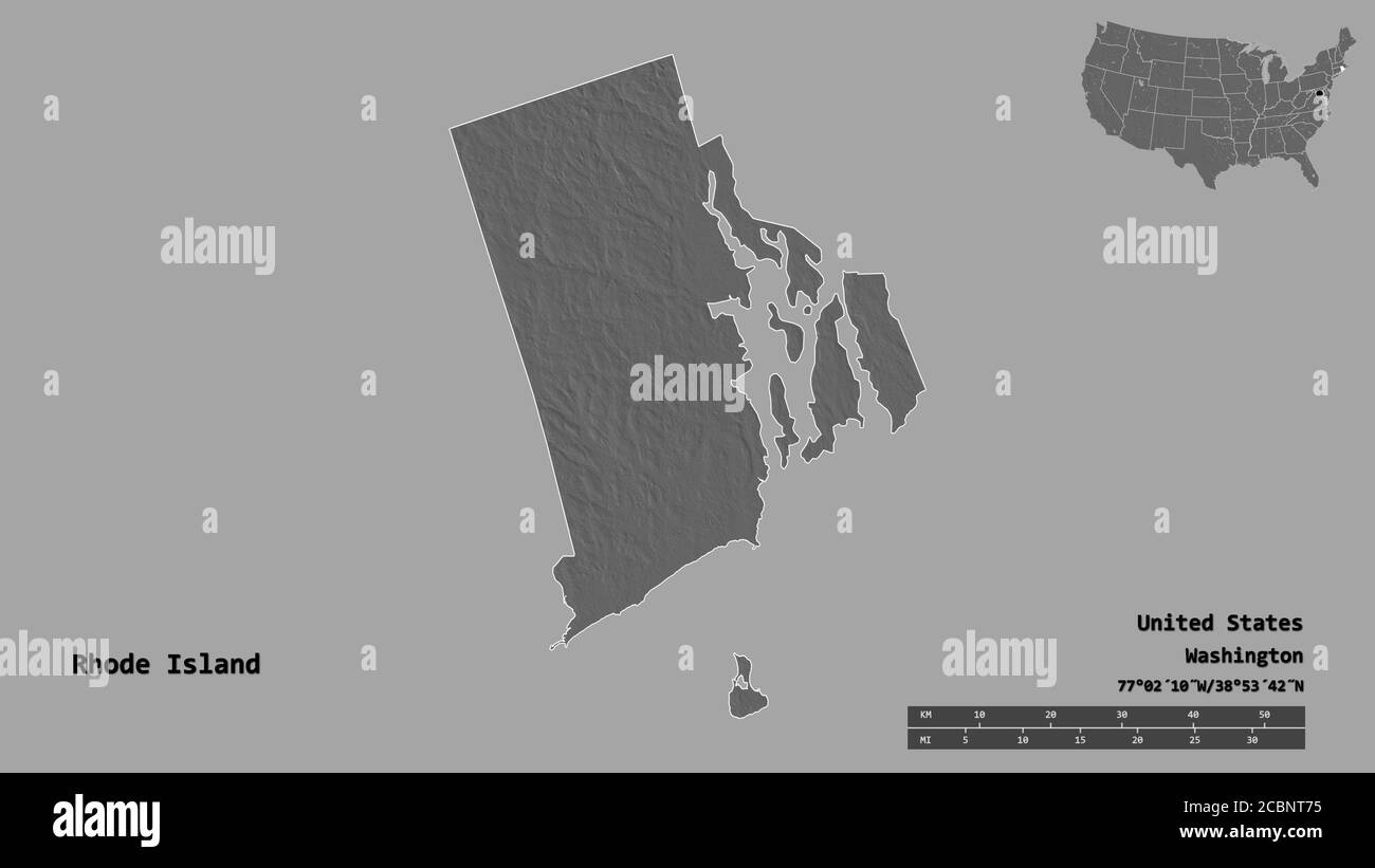 Shape of Rhode Island, state of Mainland United States, with its