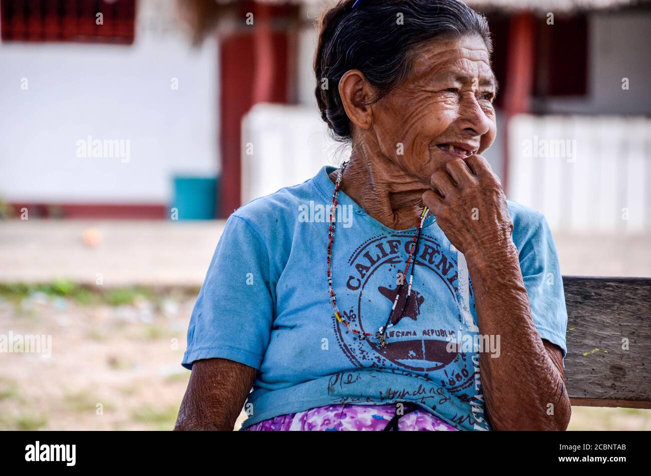 Old woman smiling Stock Photo