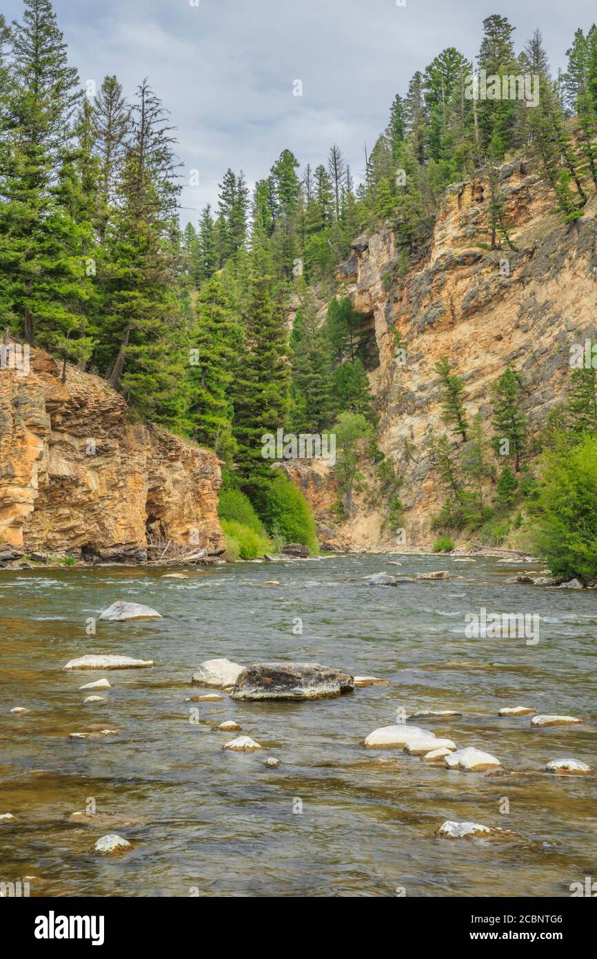 cliffs along the blackfoot river above river junction near ovando