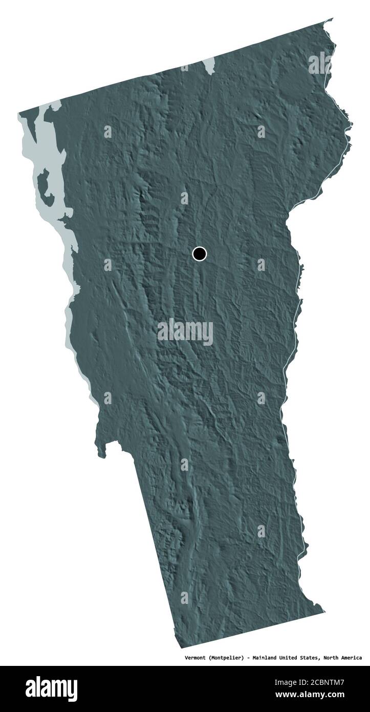 Shape of Vermont state of Mainland - Shape Of Vermont State Of Mainland United States With Its Capital Isolated On White Background Colored Elevation Map 3d Rendering 2CBNTM7