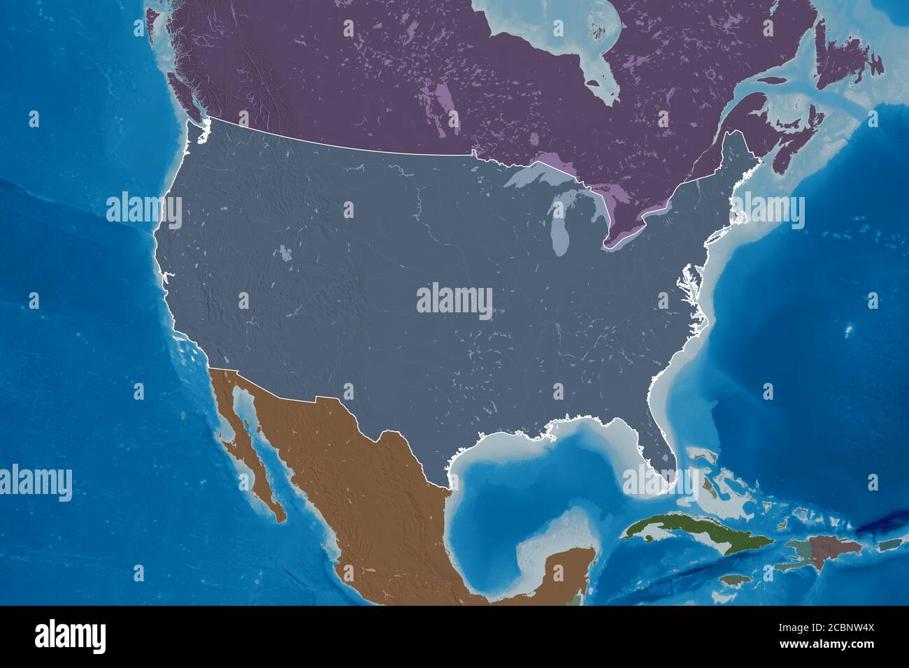 Extended Area Of Outlined Mainland United States Colored Elevation Map Extended Area Of Outlined Mainland United States Colored Elevation Map 3d Rendering 2CBNW4X 