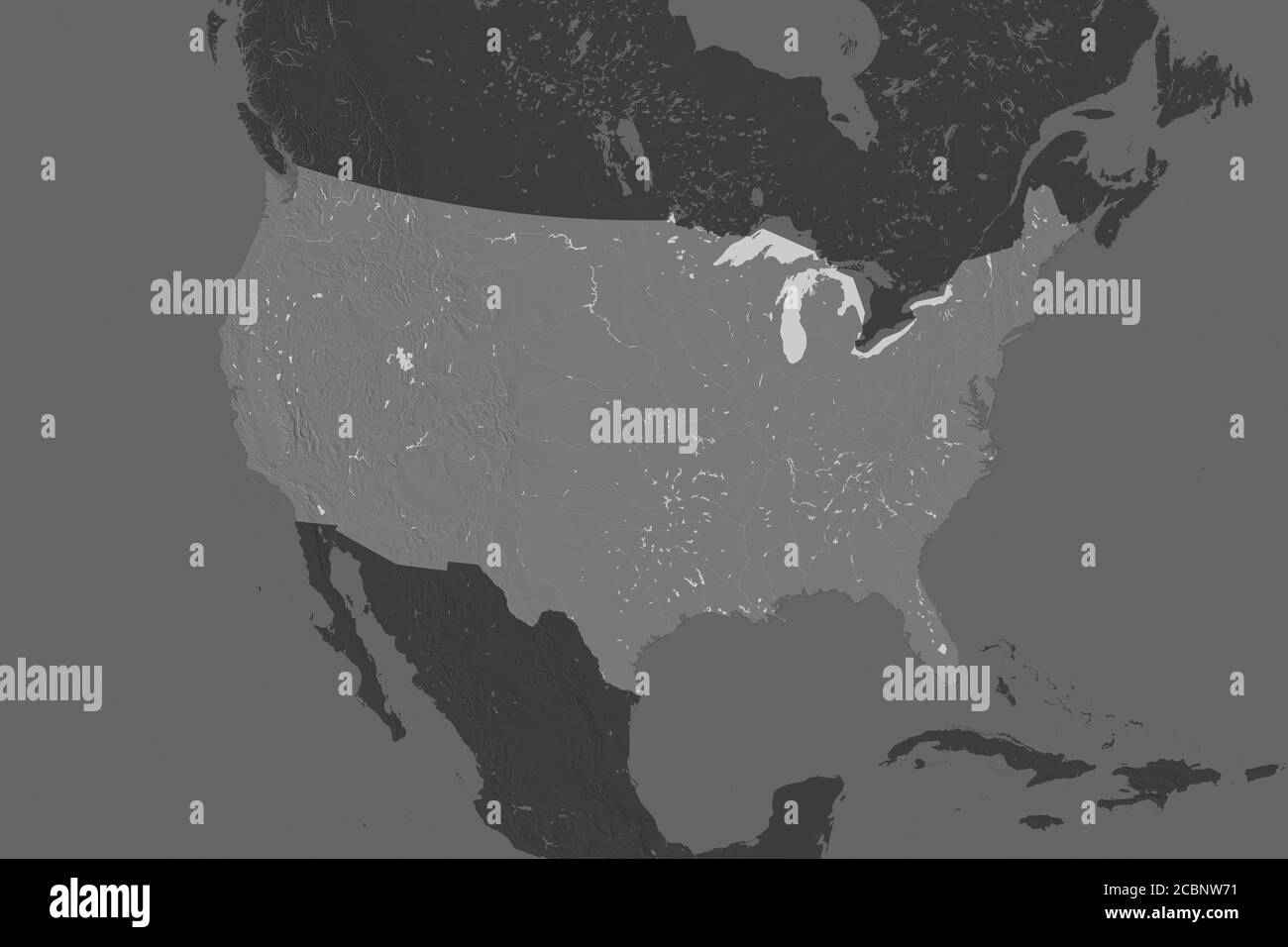 Elevation Map United States High - Shape Of Mainland United States Separated By The Desaturation Of Neighboring Areas Bilevel Elevation Map 3d Rendering 2CBNW71 