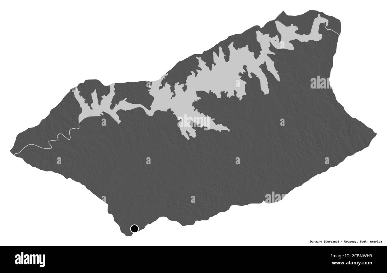 Shape of Durazno, department of Uruguay, with its capital isolated on ...