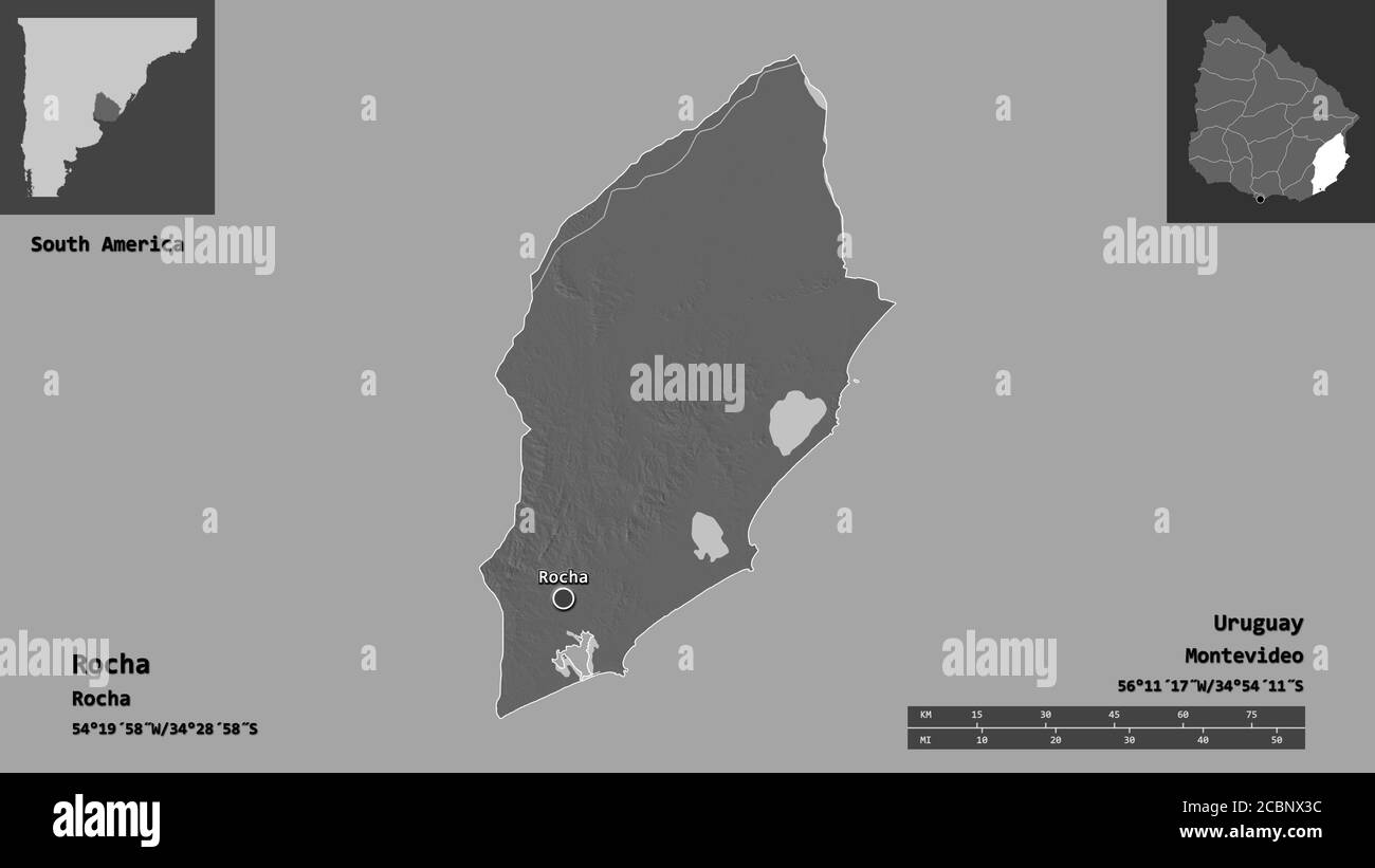Shape of Rocha, department of Uruguay, and its capital. Distance scale ...
