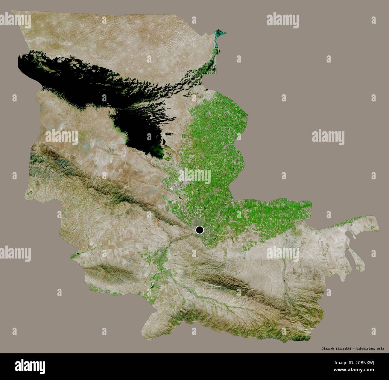 Shape of Jizzakh, region of Uzbekistan, with its capital isolated on a ...