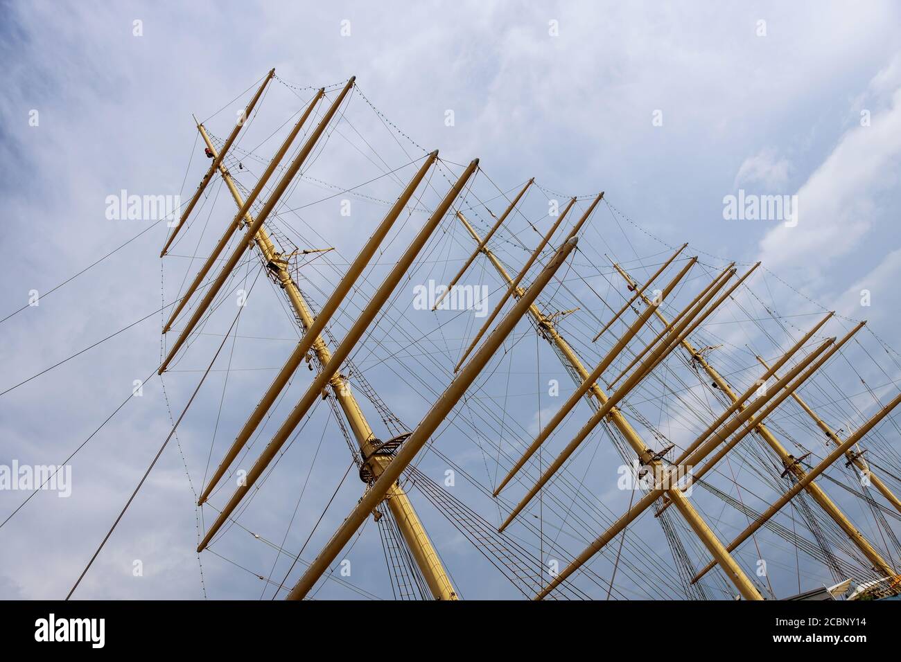 Masts boat rigging of a sailing ship against the blue sky Stock Photo ...
