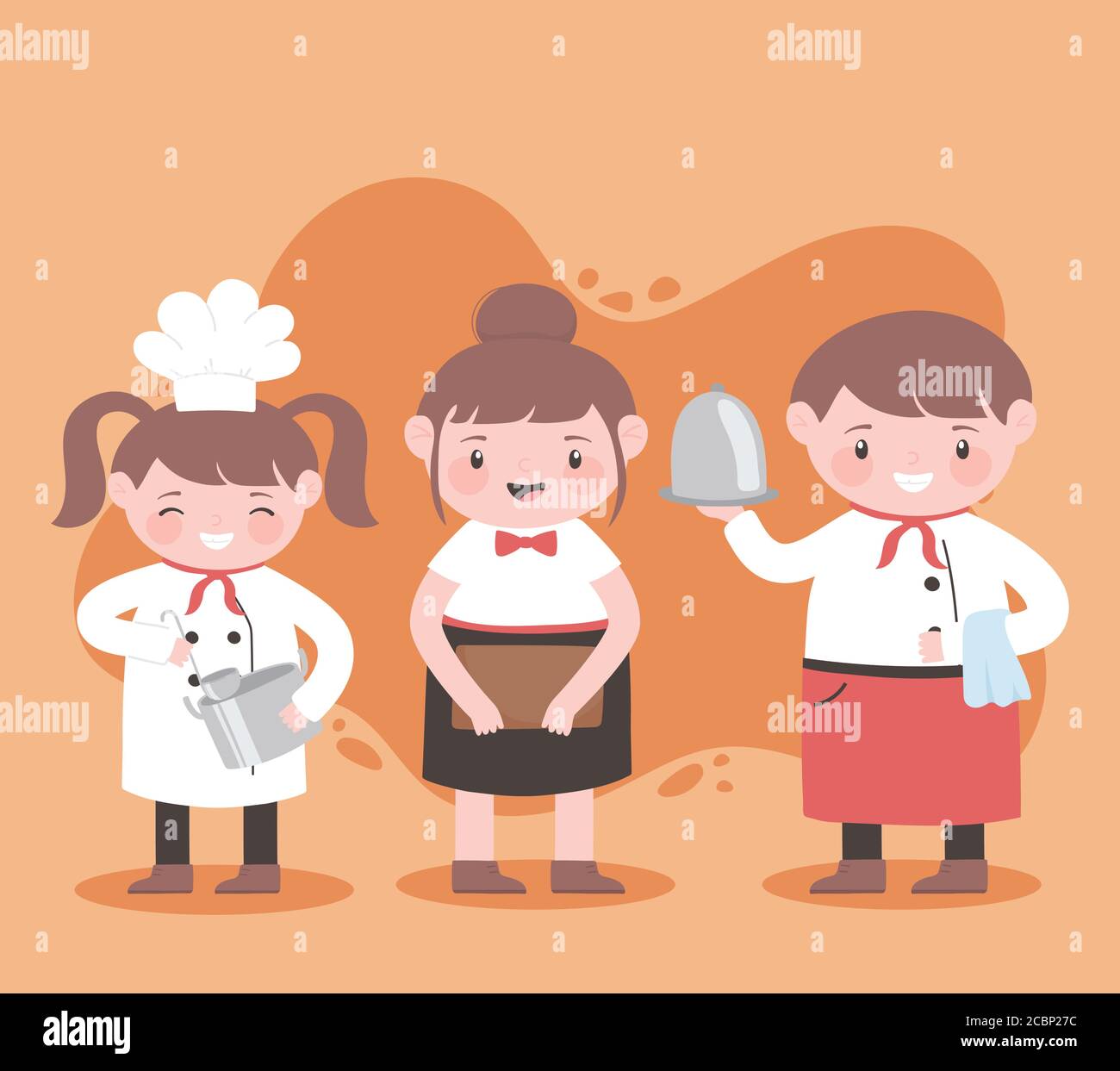 chef cook cartoon character with pan female and male waitress vector ...