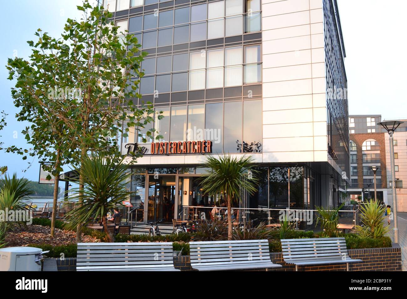 Oystercatcher bar and restaurant, Greenwich, by the River Thames Stock