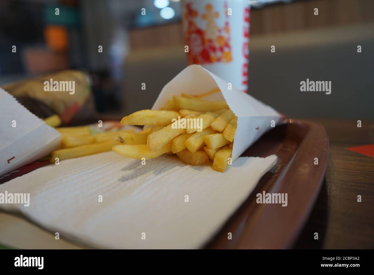 French fries and coke in the cafe Stock Photo