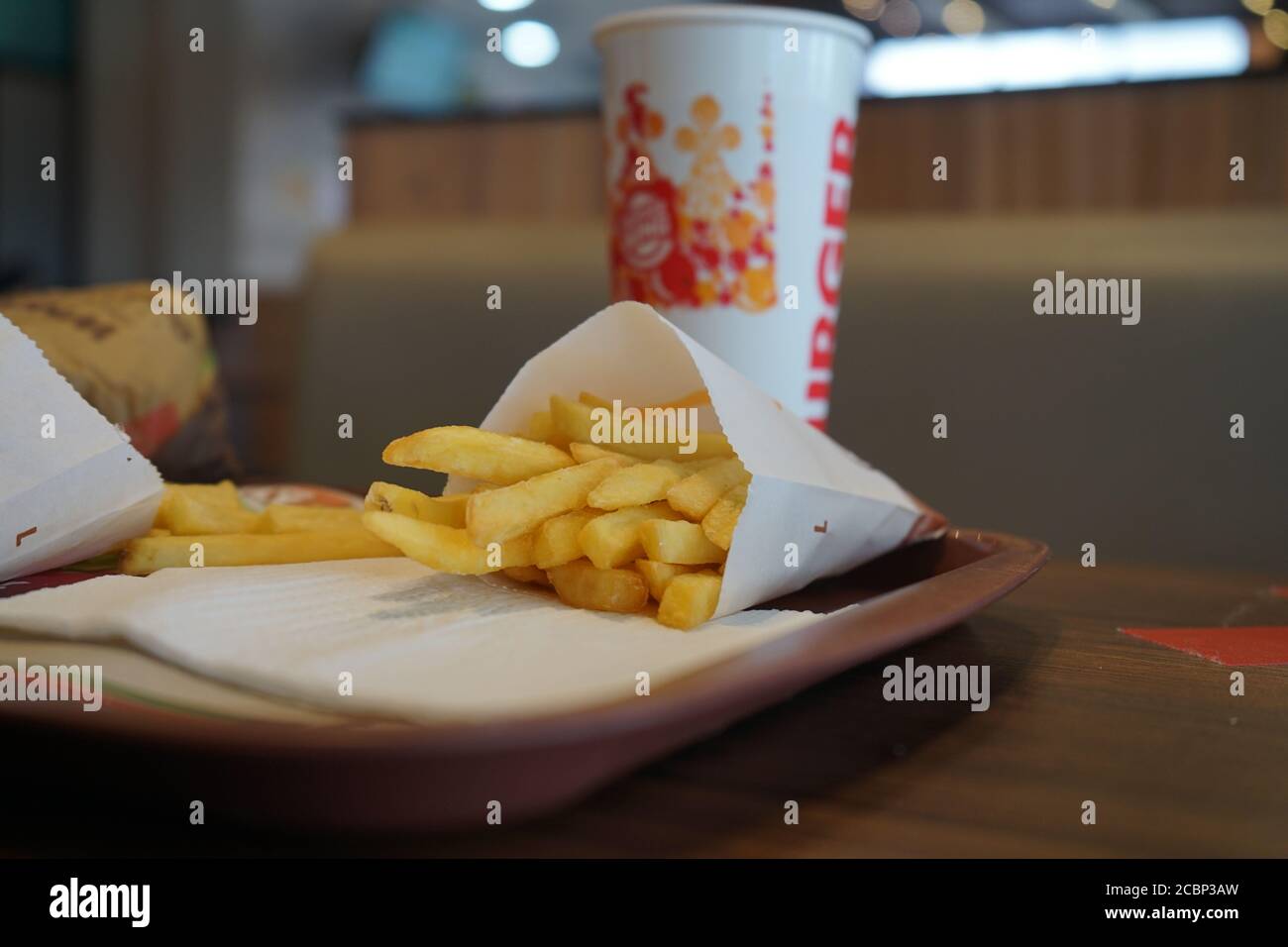 French fries and coke in the cafe Stock Photo