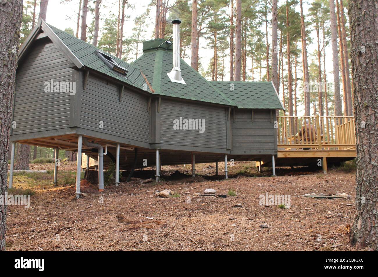 A bothy in Scotland on metal stilts in the forest Stock Photo