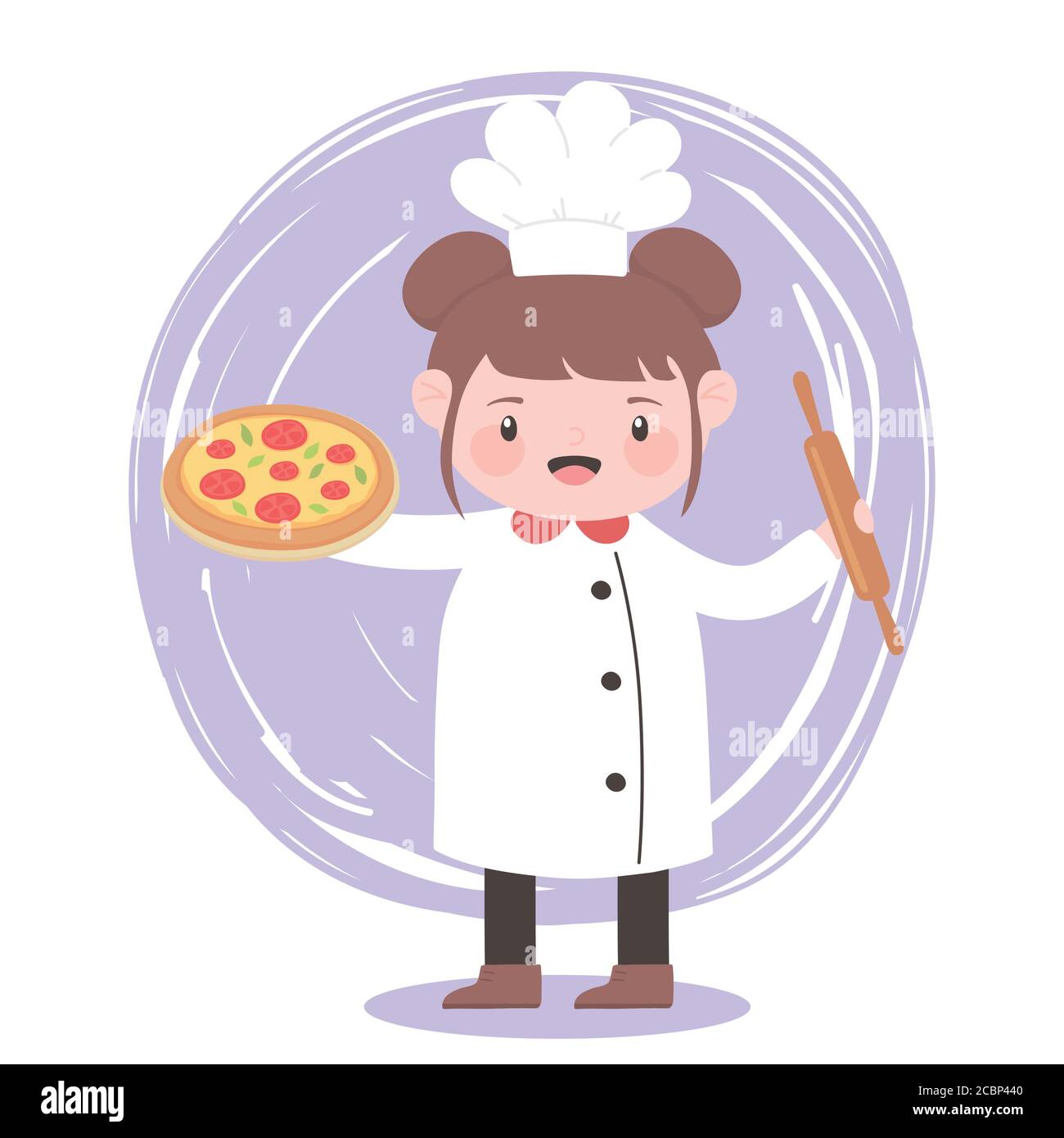 chef girl with pizza and roller pin cartoon character vector illustration  Stock Vector Image \u0026 Art - Alamy, image size:1300x1390
