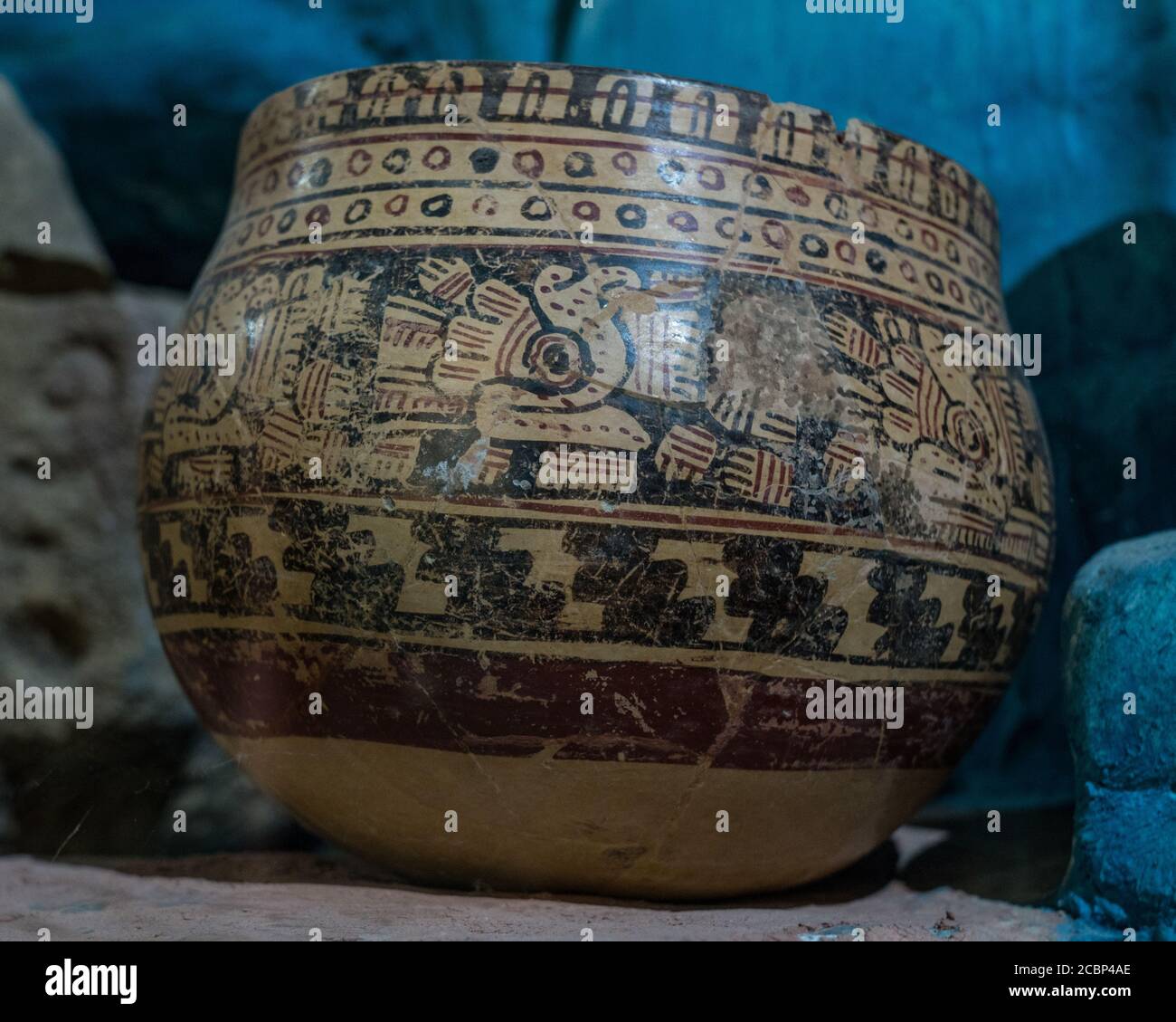 Ceramic pottery in the museum at the ruins of the Mayan city of Tonina