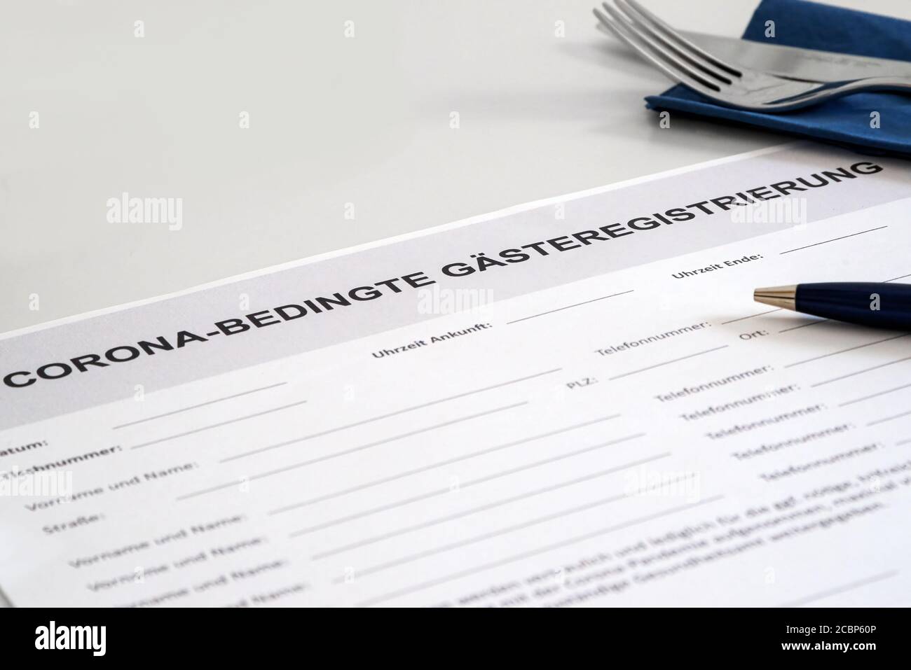 Form for guest registration in a restaurant in Germany during the Corona pandemic Stock Photo