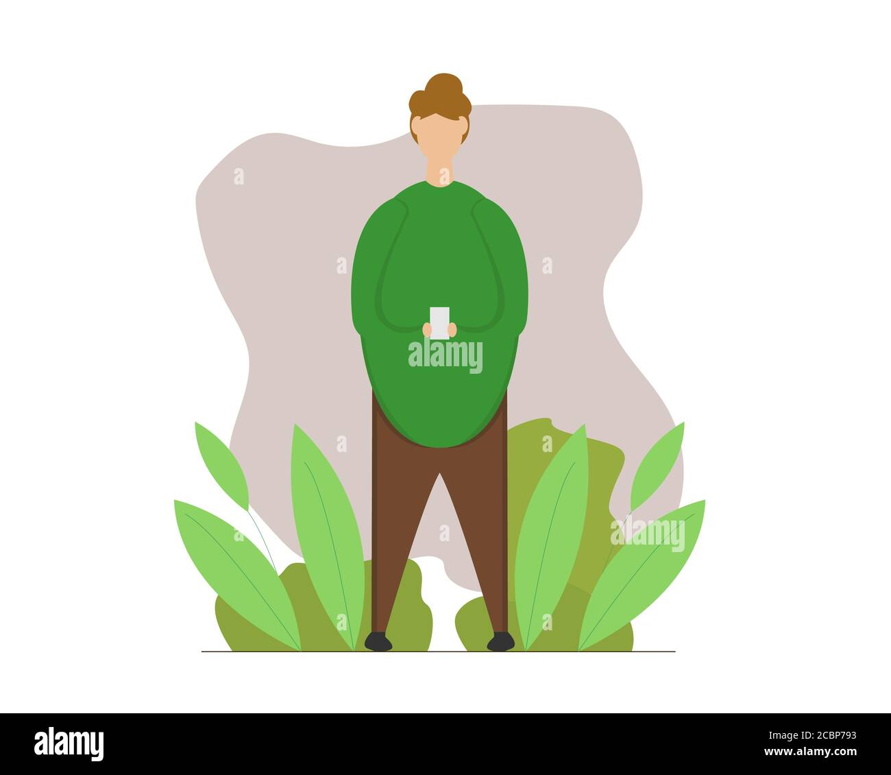 Illustration vector design of a man standing and holding his smartphone Stock Vector