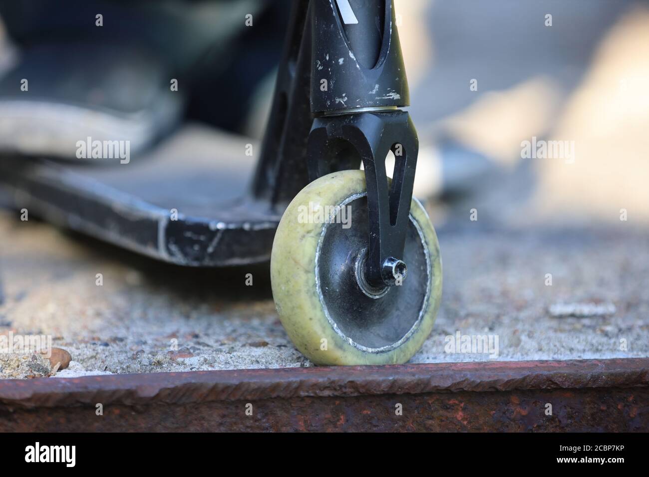 scooter in action, extreme stunts on a scooter, stunt scooter Stock