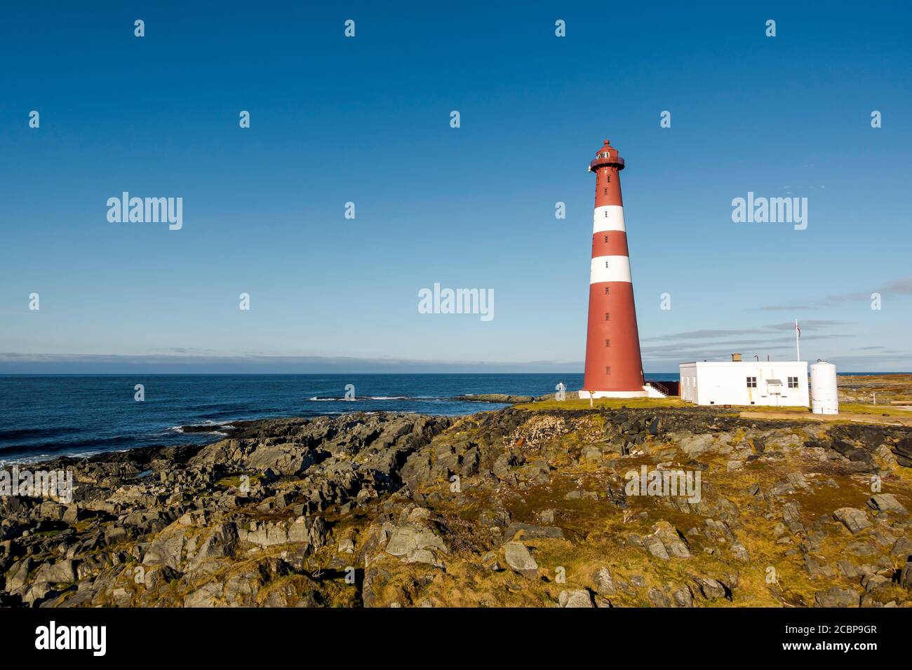 Lighthouse Sletnes Fyr, northernmost mainland lighthouse in Europe, Gamvik, Troms, Norway Stock Photo