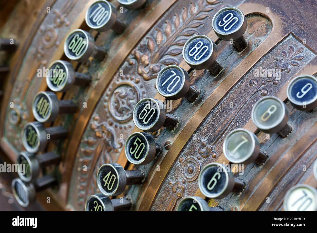 Antique, mechanical cash register, keys with amount, number, decoration, Germany Stock Photo