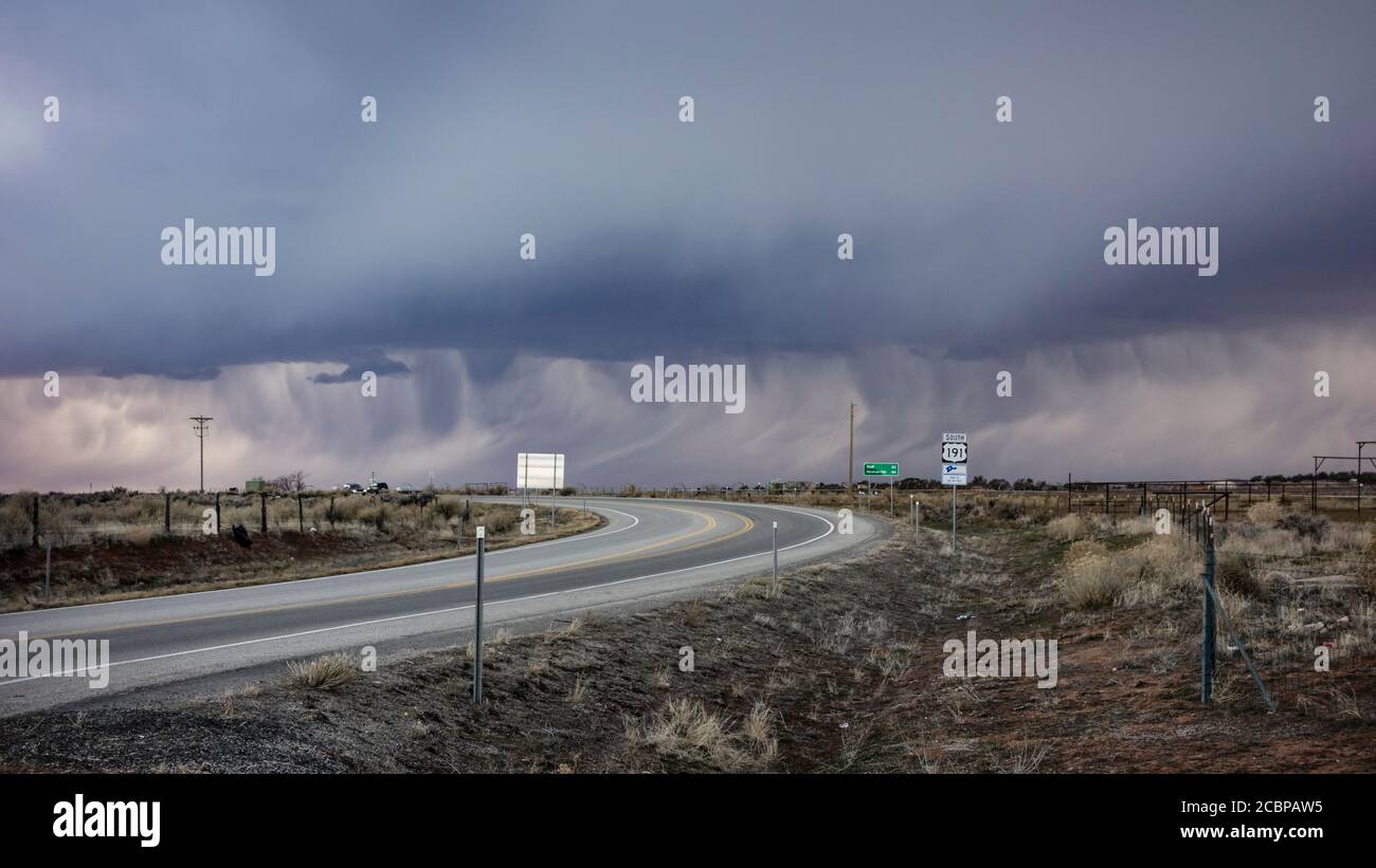 Storm, rain cloud, empty road, blanding, Utah, USA Stock Photo Alamy