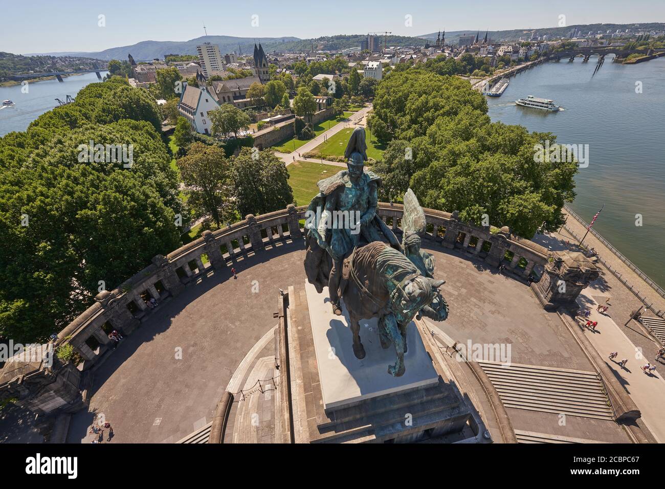 Equestrian statue of Kaiser Wilhelm at the German Corner at the confluence of the Rhine and Moselle rivers, Koblenz, Rhineland-Palatinate, Germany Stock Photo