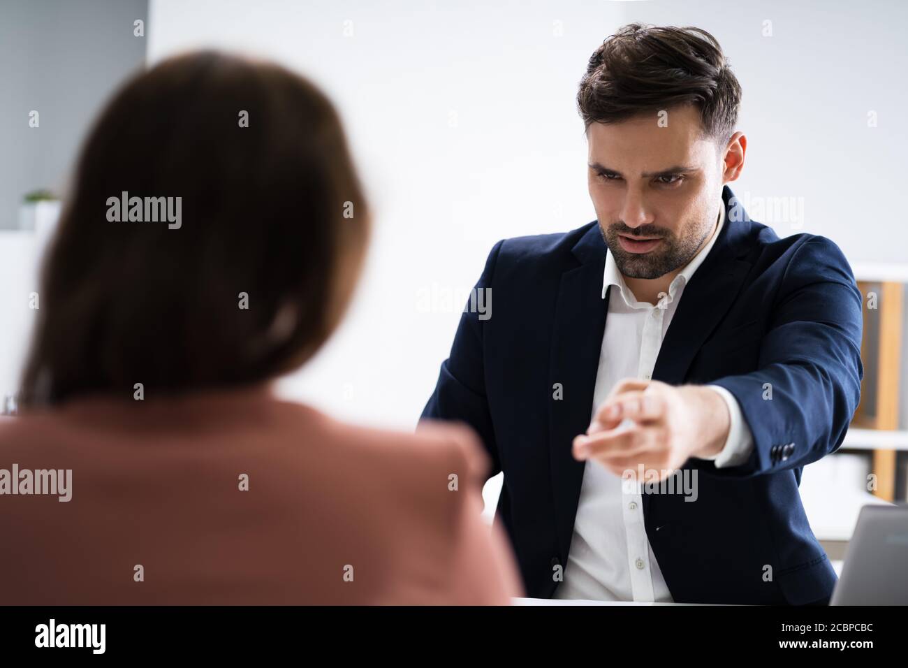 Angry Employer Bullying Unhappy Stressed Professional Employee Stock Photo