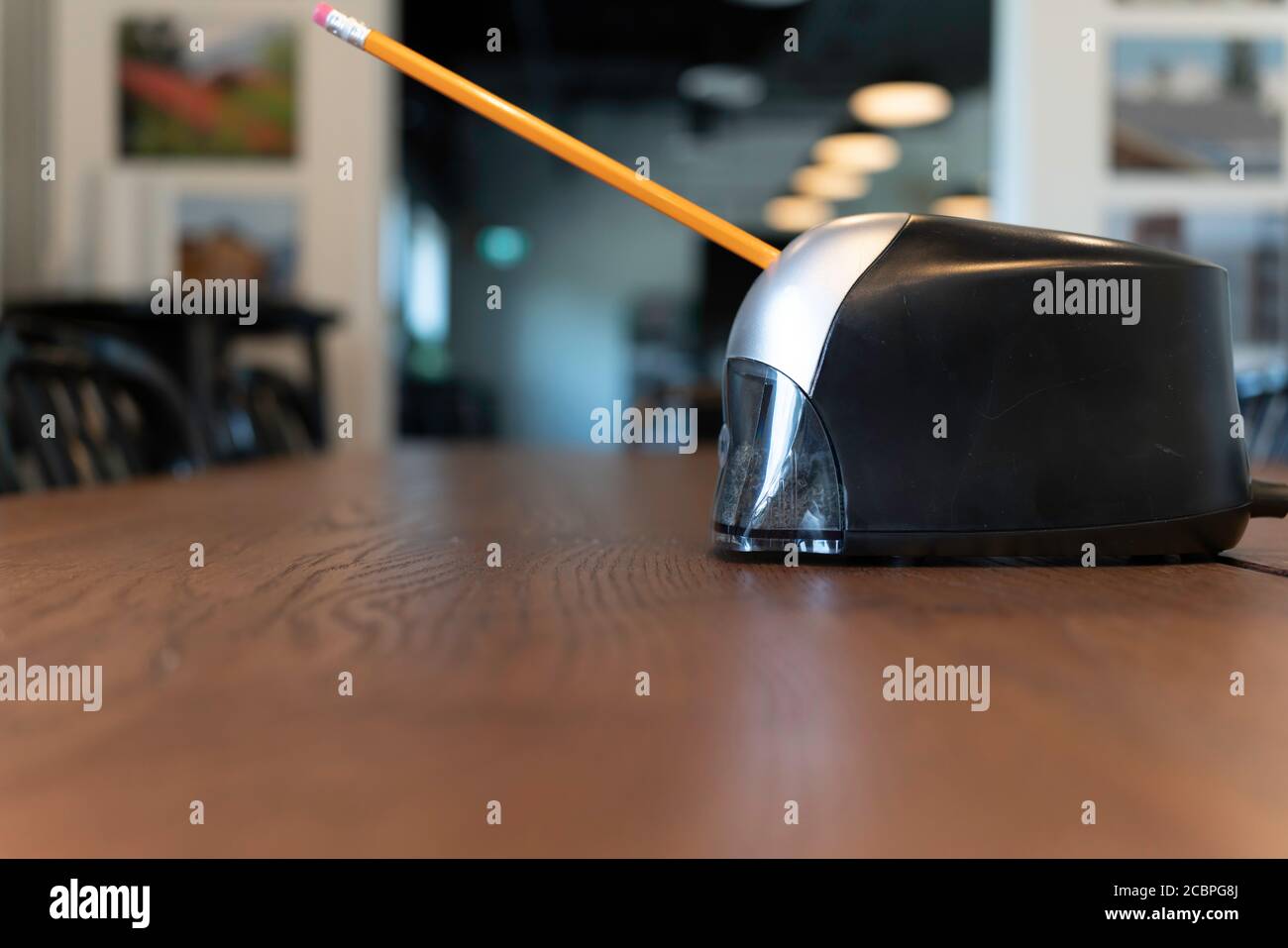 Mechanical Pencil sharpener on office table at work Stock Photo Alamy