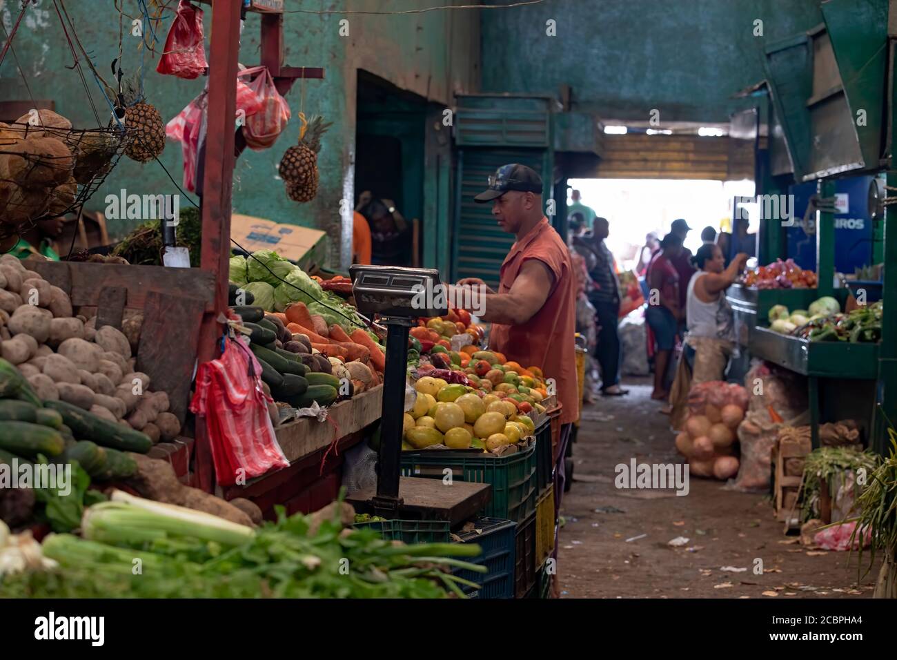Cartagena Columbia vegetable fruit outdoor market. Historical poor