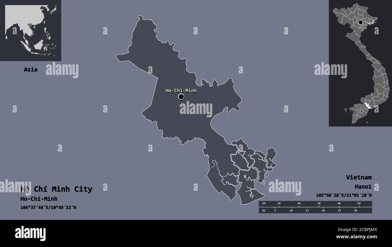 Shape of Hồ Chí Minh City, city of Vietnam, and its capital. Distance ...