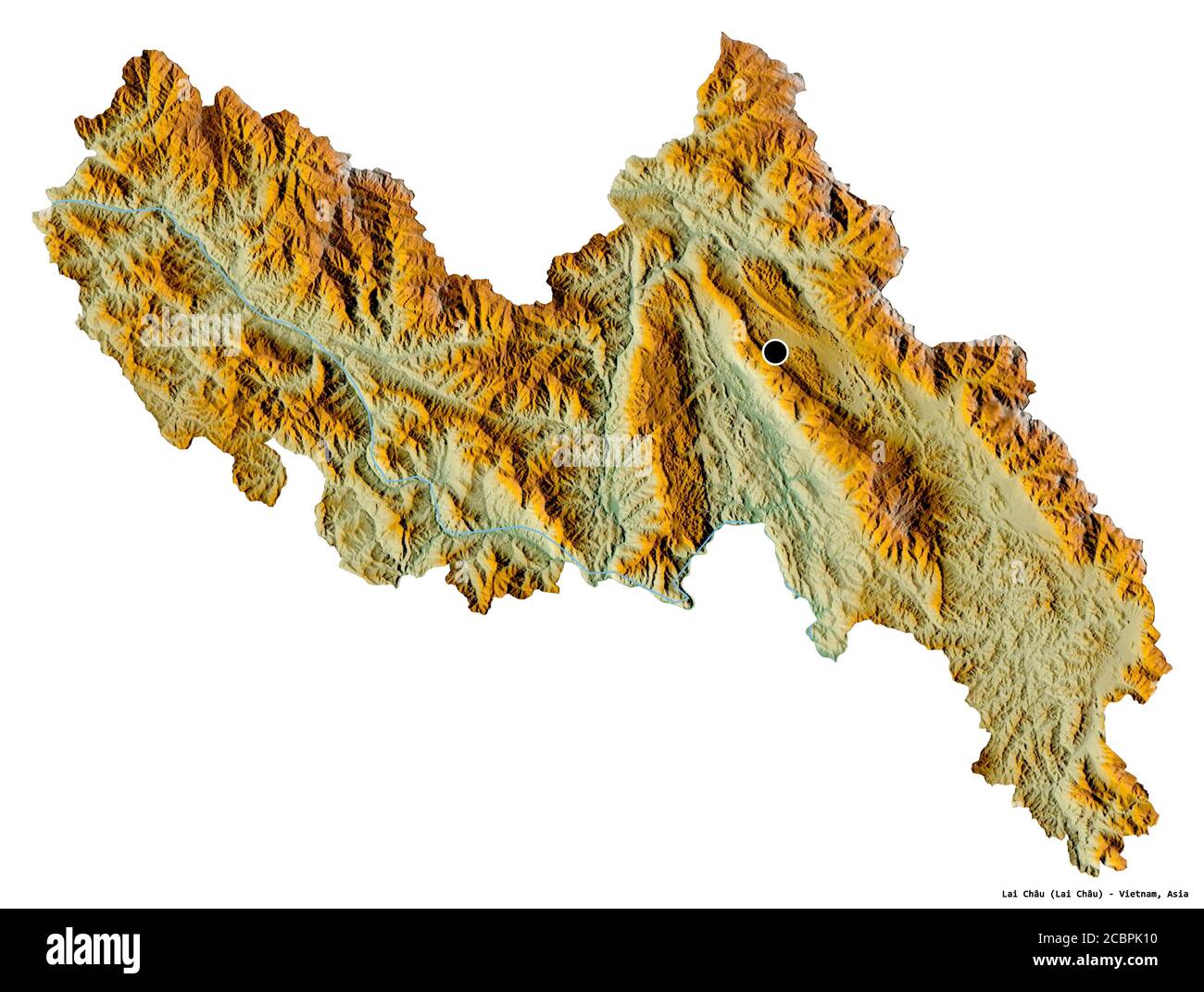 Shape of Lai Châu, province of Vietnam, with its capital isolated on white background