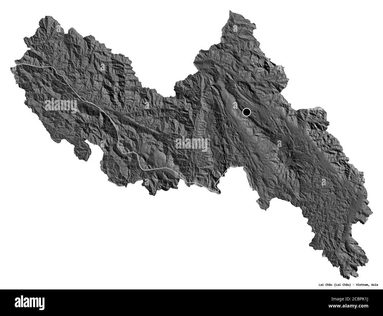 Shape of Lai Châu, province of Vietnam, with its capital isolated on white background. Bilevel