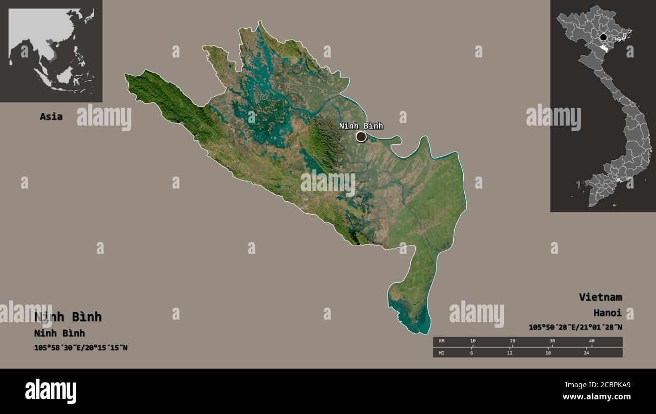 Shape of Ninh Bình, province of Vietnam, and its capital. Distance