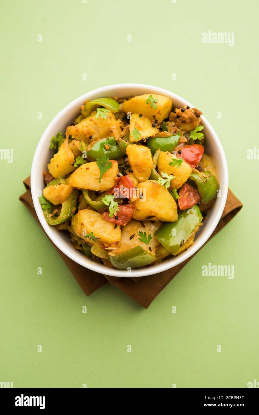 Aloo capsicum sabzi or potato and bell pepper sabji is an Indian