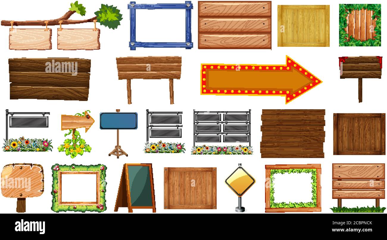 Set of wooden banner sign illustration Stock Vector Image & Art - Alamy