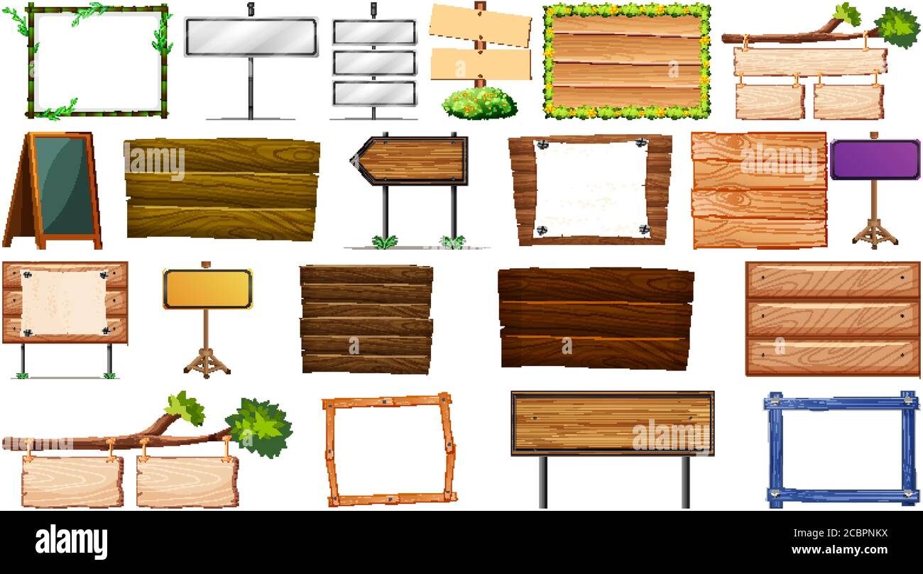 Set of wooden banner sign illustration Stock Vector Image & Art - Alamy