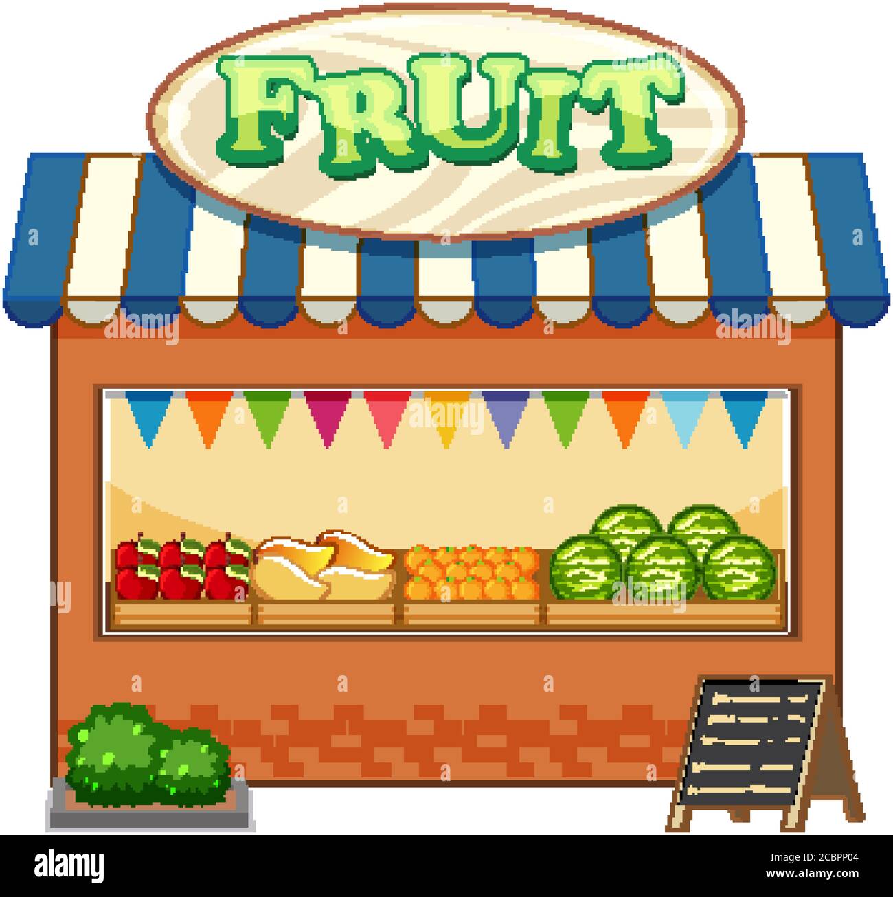 Fruit shop with fruit logo cartoon style isolated illustration Stock