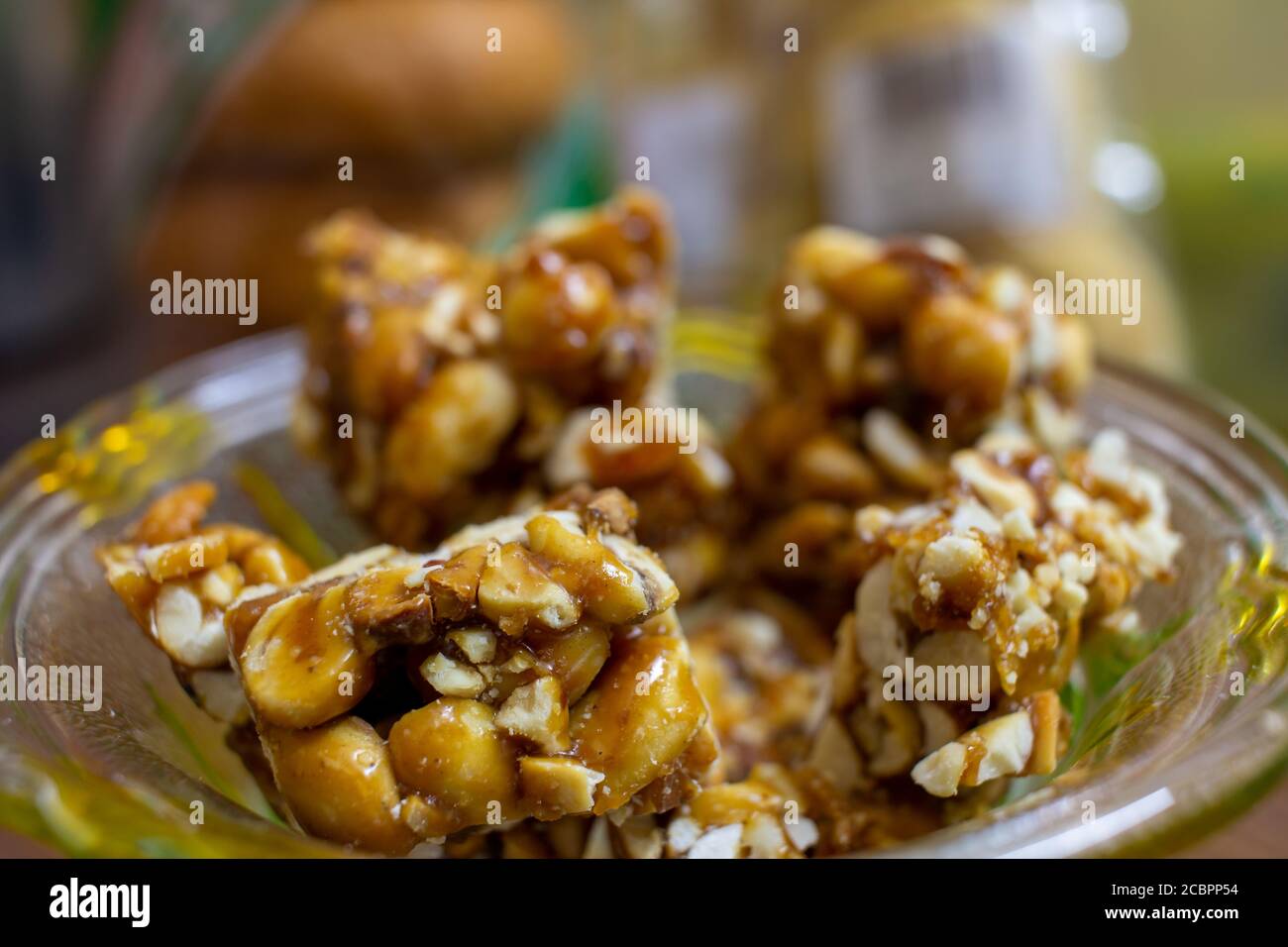 View of Chikki, which is a popular indian sweet made from ground nut and jaggery. Stock Photo