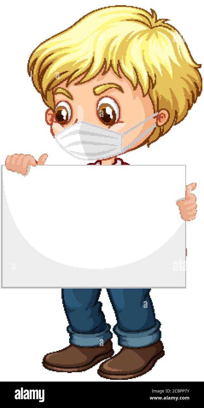 Cute young boy cartoon character holding blank banner illustration ...