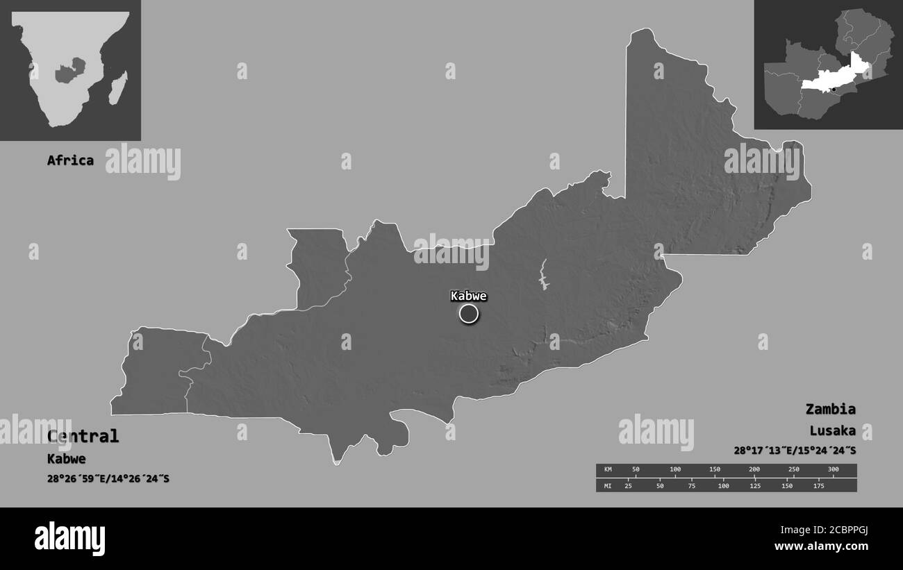 Map Of Central Province Zambia Shape Of Central, Province Of Zambia, And Its Capital. Distance Scale,  Previews And Labels. Bilevel Elevation Map. 3D Rendering Stock Photo - Alamy