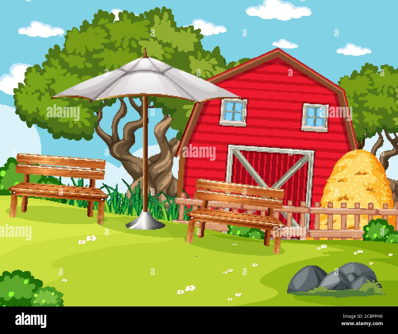 Red barn in nature farm scene illustration Stock Vector Image & Art - Alamy