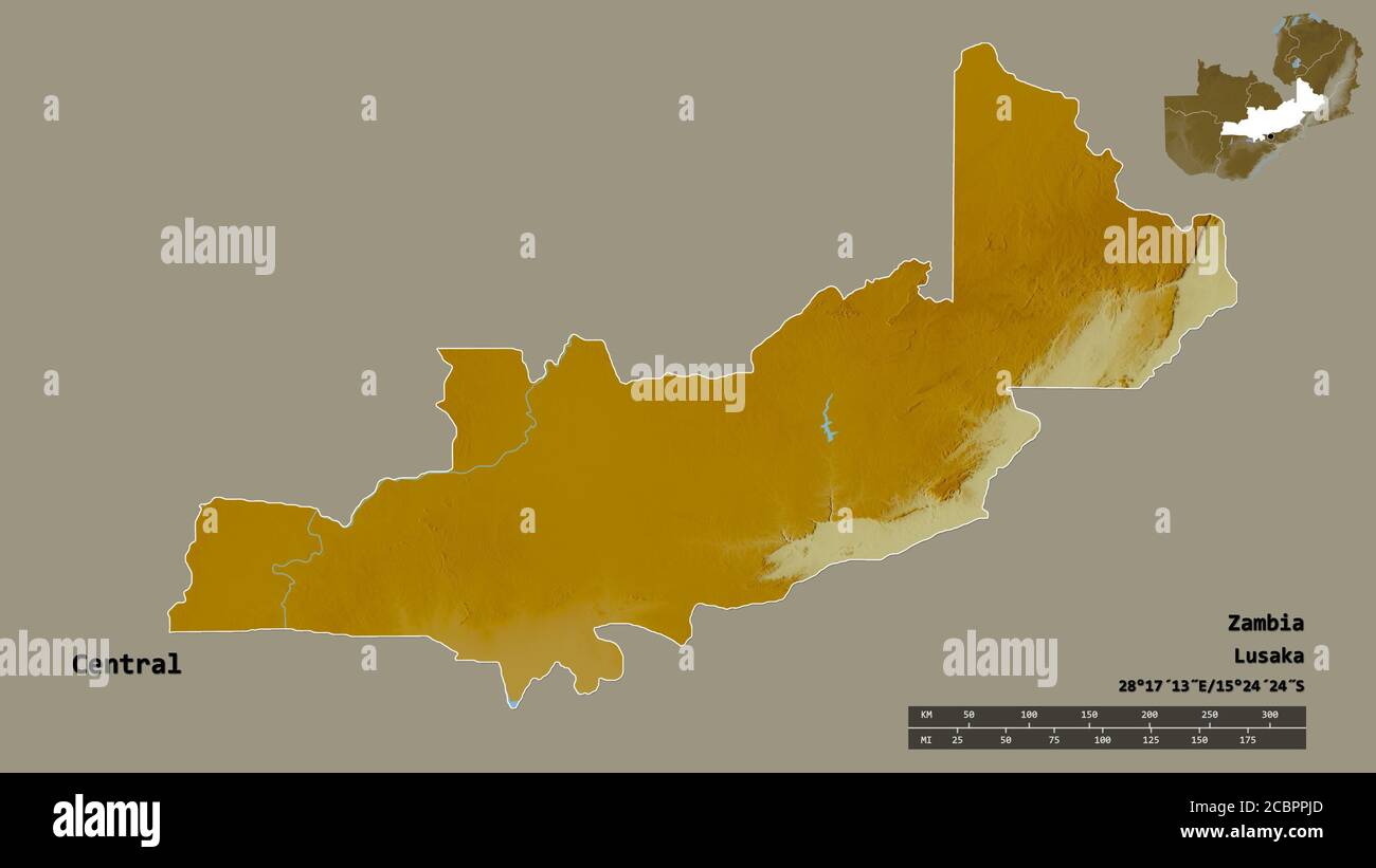 Central Province Zambia Map Shape Of Central, Province Of Zambia, With Its Capital Isolated On Solid  Background. Distance Scale, Region Preview And Labels. Topographic Relief  Map Stock Photo - Alamy