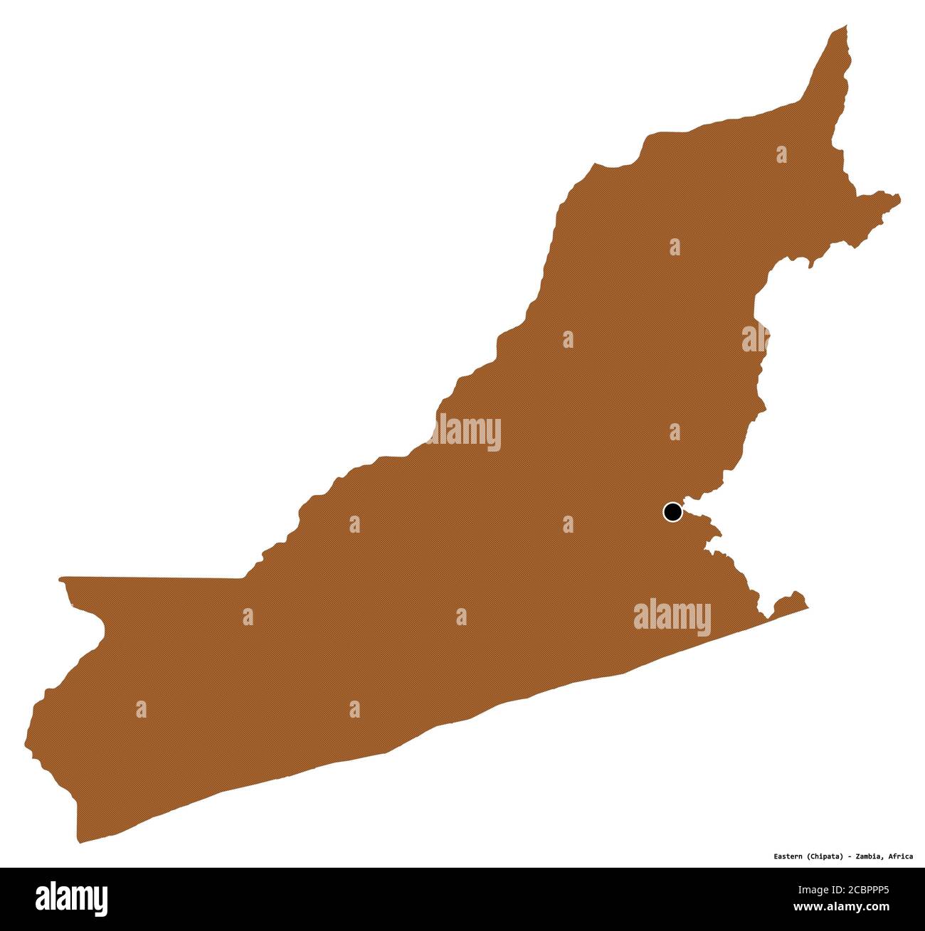 Shape of Eastern, province of Zambia, with its capital isolated on white background. Composition of patterned textures. 3D rendering Stock Photo