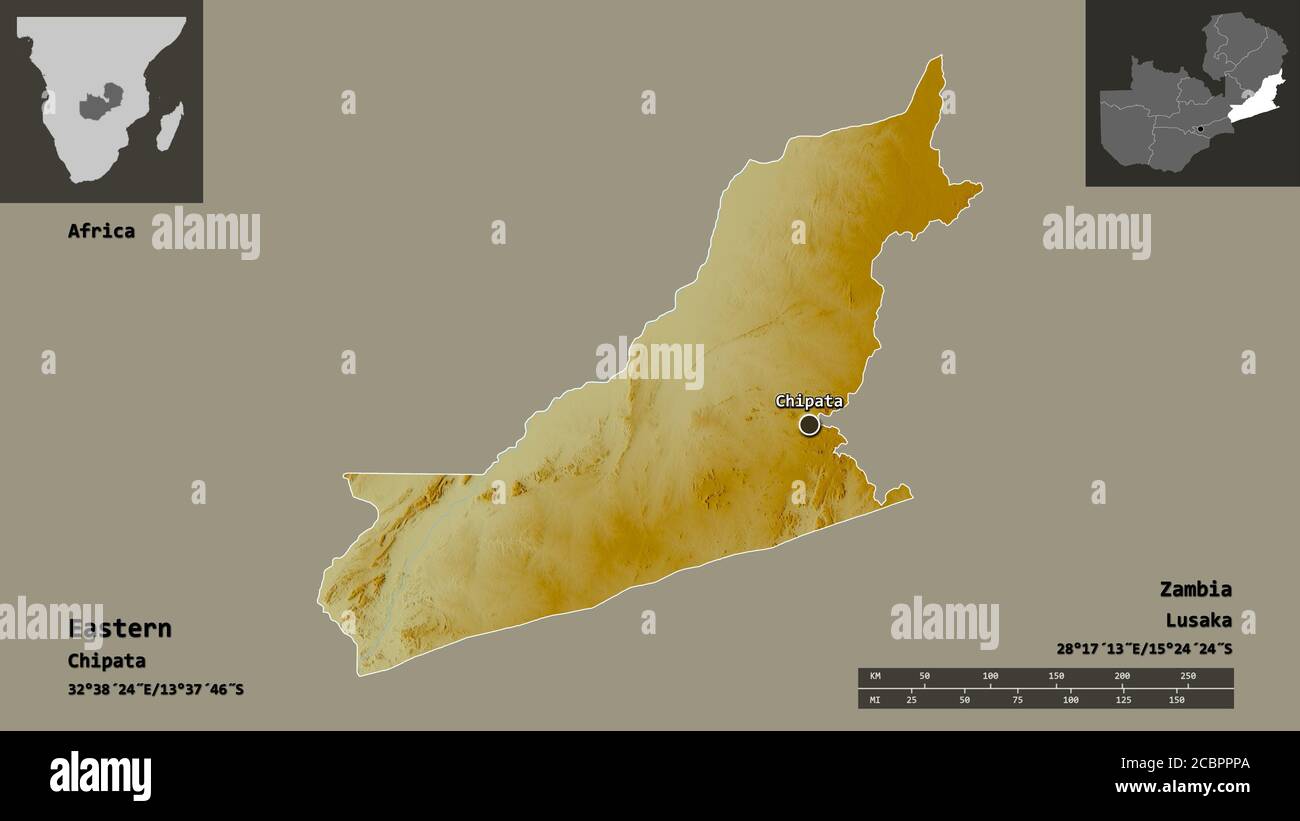 Map Of Eastern Province Zambia Shape Of Eastern, Province Of Zambia, And Its Capital. Distance Scale,  Previews And Labels. Topographic Relief Map. 3D Rendering Stock Photo -  Alamy