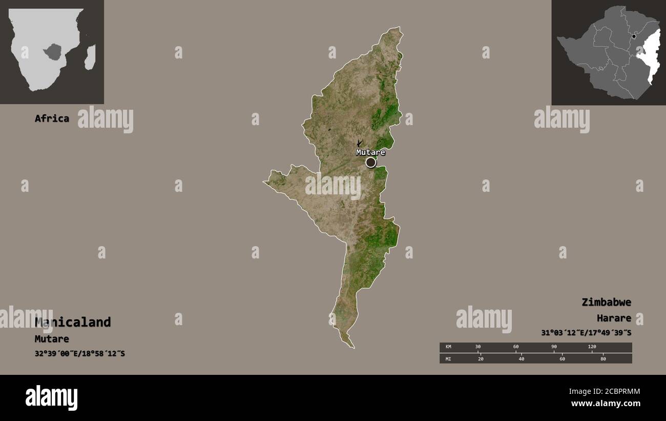 Shape of Manicaland, province of Zimbabwe, and its capital. Distance ...