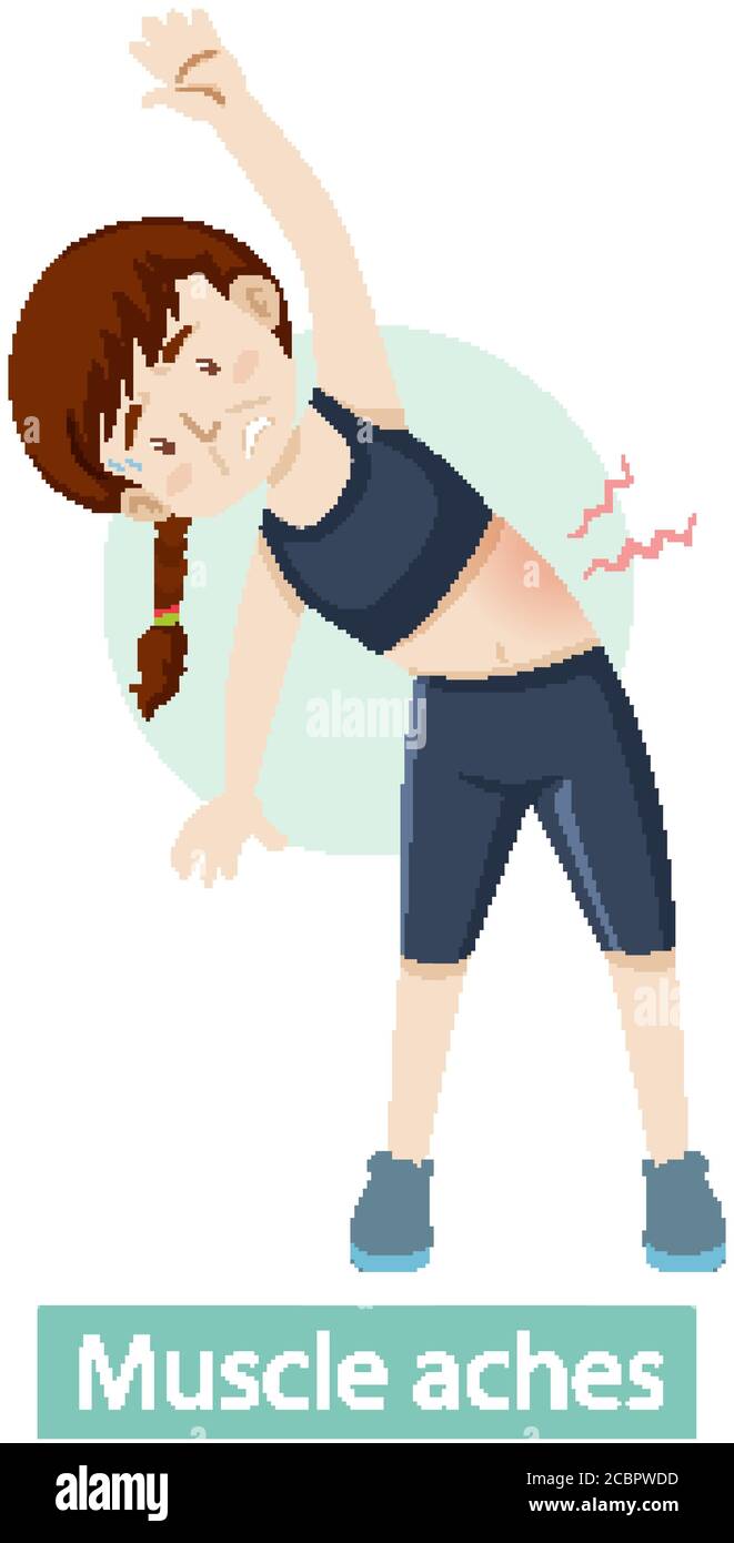 Cartoon character with muscle aches symptoms illustration Stock Vector