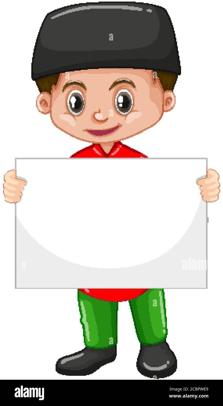 Cute young boy cartoon character holding blank banner illustration ...